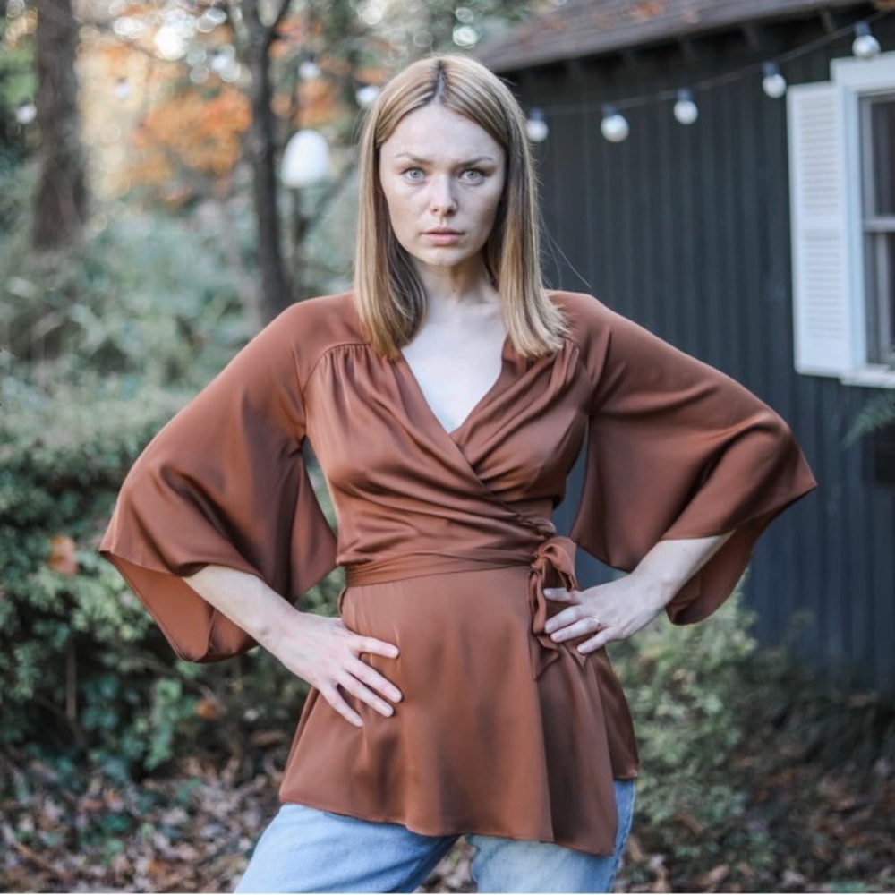 Rust pure silk kimono wrap top XS by Onirik